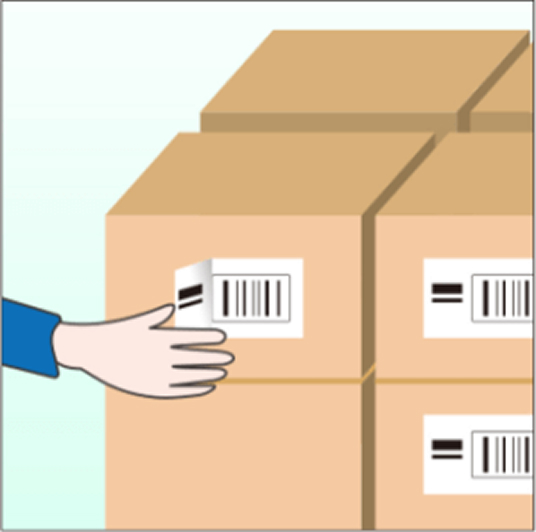 ①商品ケースに出荷ラベルを貼付